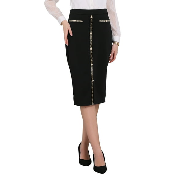 Jupe Crayon Moulante pour Femmes Taille Haute Extensible Longueur Genou pour Bureau L Noir