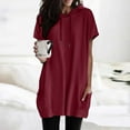 thumbnail image 2 of Summer Outfits for Women Lace Shirt Short Sleeve Womens Winter Tunic Thermal Tops for Women plus Size Swing Tunic Womens Short Sleeve Button down Summer Casual Fashion Soild Color Hooded Long Red XXL, 2 of 7