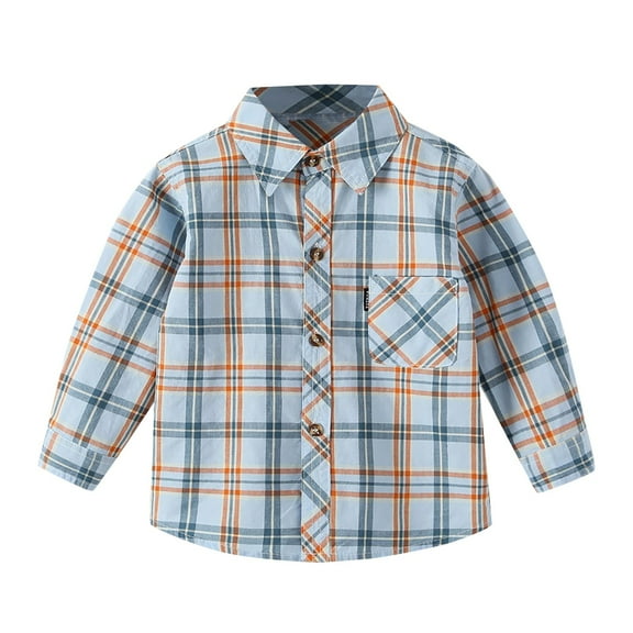 UAYOTSE Toddler Baby Flannel Plaid Shirt Jacket Long Sleeve Lapel Button up Shacket Boys Girls Plaid Tops(12-14 Years,T105-Dark Blue)