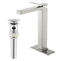 Solid Brass Single-Handle Bathroom Sink Faucet with Deck Plate,Single Hole Vessel Sink Faucet with Drain Assembly, Brushed Nickel