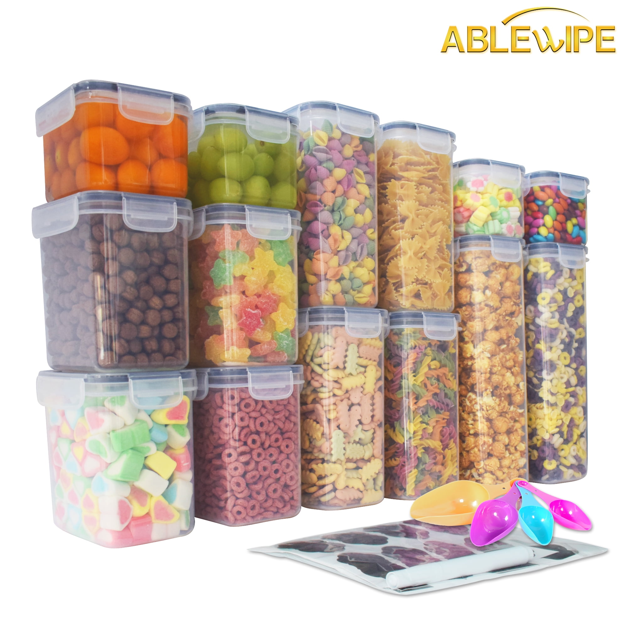 ABLEWIPE Air Tight Food Storage Containers With Lids Airtight Stackable,  Cookie Jar, Sugar Container, Home Storage, Set of 14 Pack & Labels & Spoon  