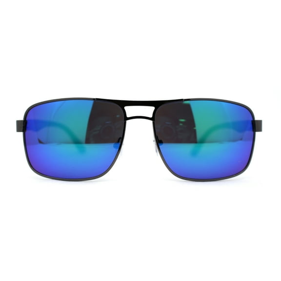 Mens Color Mirror Classic Rectangular Metal Rim Officer Sunglasses Gunmetal Teal Mirror