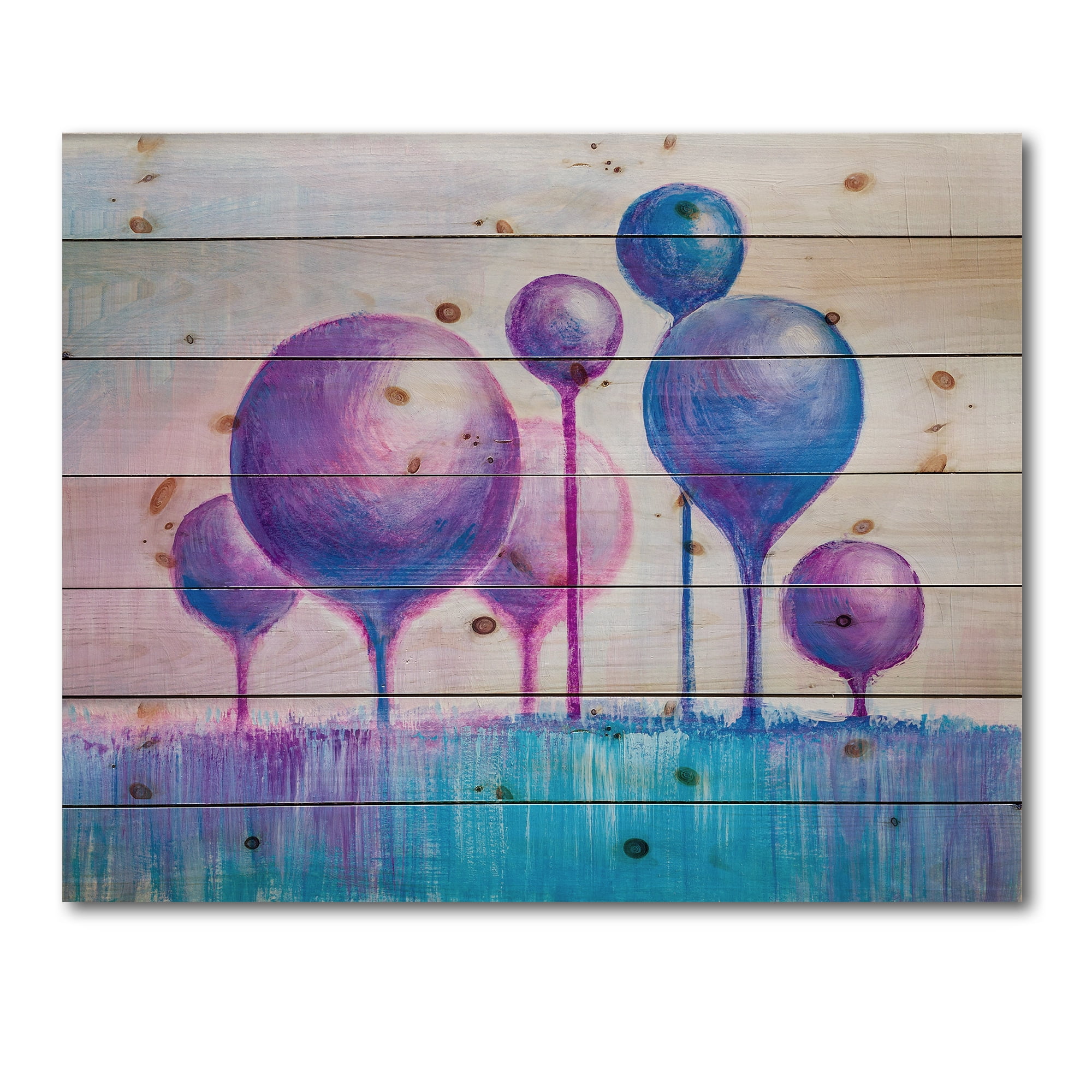 Designart 'Ornamental Colourful Trees I' Modern Print on Natural Pine Wood