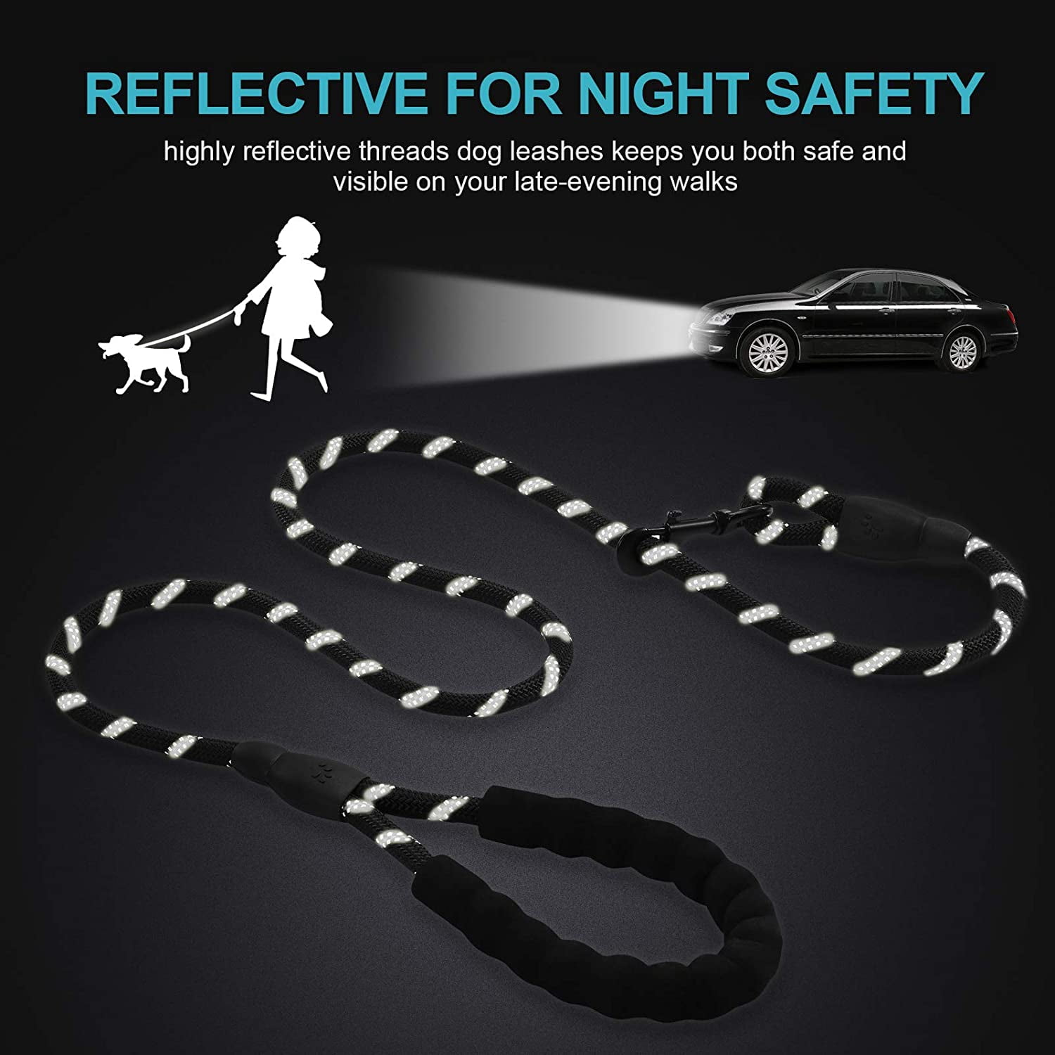 Rirool 5ft Black Nylon Rope Dog Leash with Padded Handle photo 5