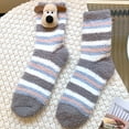 thumbnail image 2 of Womens 3D Dog Face Fuzzy Socks with Striped Coral Fleece And Non-Slip Soles Winter Warm Fluffy Soft Slipper Home Sleeping Cute Animal Socks Gray, 2 of 4