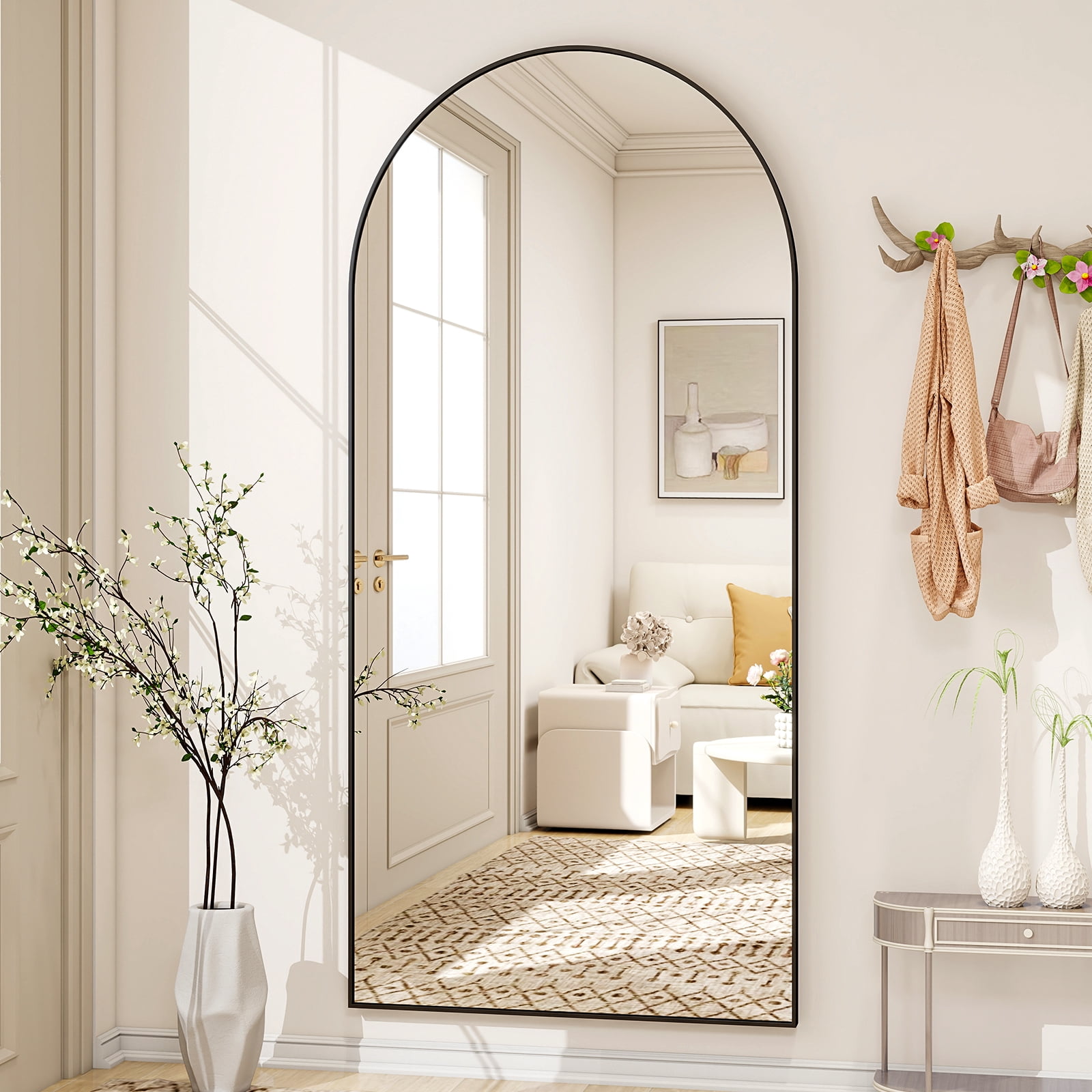 AUROMIR 71"x30" Arched Full Length Mirror Floor Mirror Full Body Standing Mirror, Black