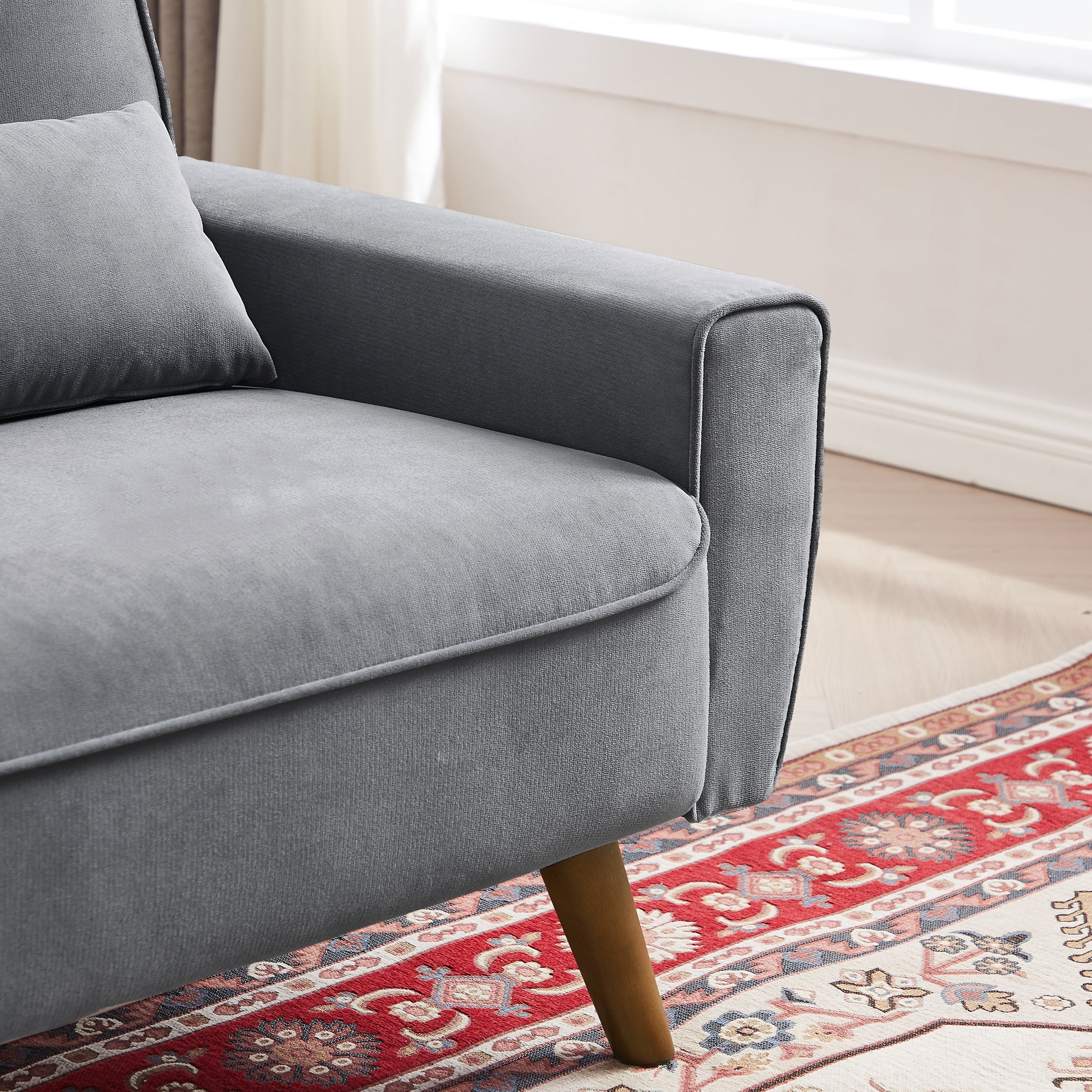 Jarenie 47" Small Modern Loveseat Sofa, Mid Century Linen Fabric 2-Seat Sofa Couch Tufted Love Seat with Back Cushions and Tapered Wood Legs for Living Room, Bedroom and Small Space LightGrey