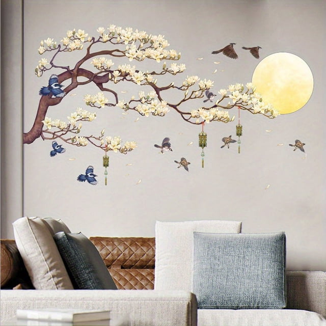 2pcs, Bird On Branch Wall Sticker, Living Room Sofa TV Background For Home Decoration Wallpaper Bedroom Office Self Adhesive Stickers