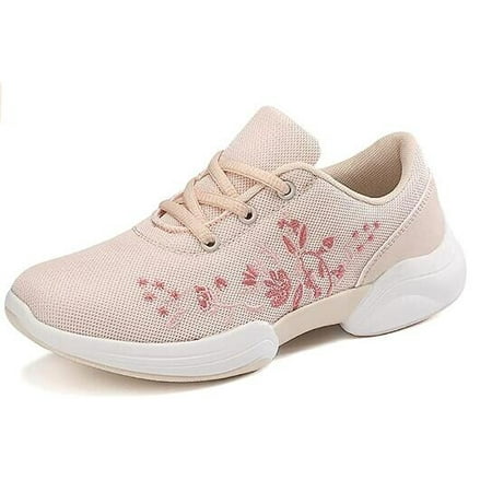 

Women s Mesh Embroidered Floral Sneakers Lace Up Walking Tennis Shoes Size 6.5