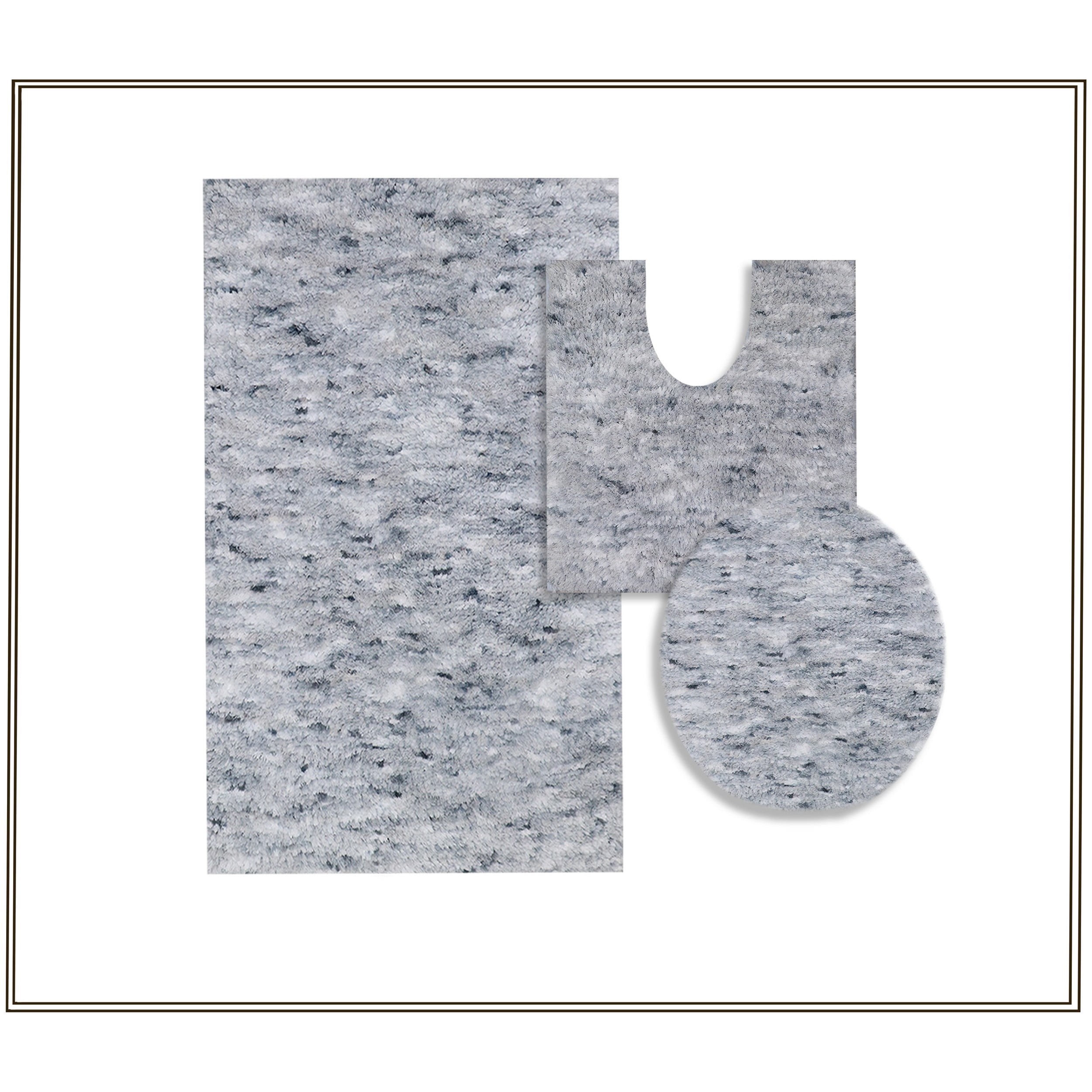 Home Weavers Essential 3-Piece Bathroom Rug Set, Plush Microfiber Bath Mat, U-Shaped Contour Rug and Toilet Lid Cover, Ultra Absorbent, Quick-Dry, Non-Slip Bathroom Mats, Machine Washable, Grey