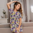 thumbnail image 3 of Honeii Plum Print Women's Loose Short Sleeve Nightgown, Soft Cotton Sleepwear, Comfy Loose Fit Pajama Dress for Sleep and Lounge, 3 of 6