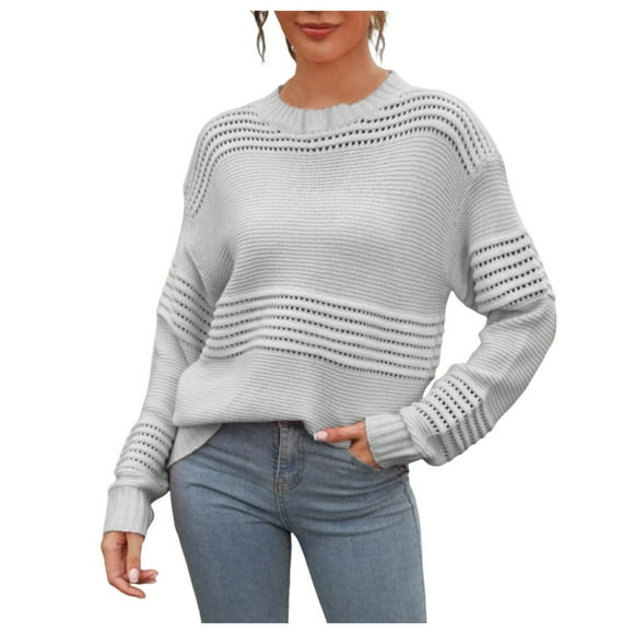 Kogui Oversized Sweaters for Women Trendy Women's Oversized Batwing Sweaters 2025 Fall Outfits Trendy Crewneck Knit Side Slit Fashion Pullover Tops (Grey,L)