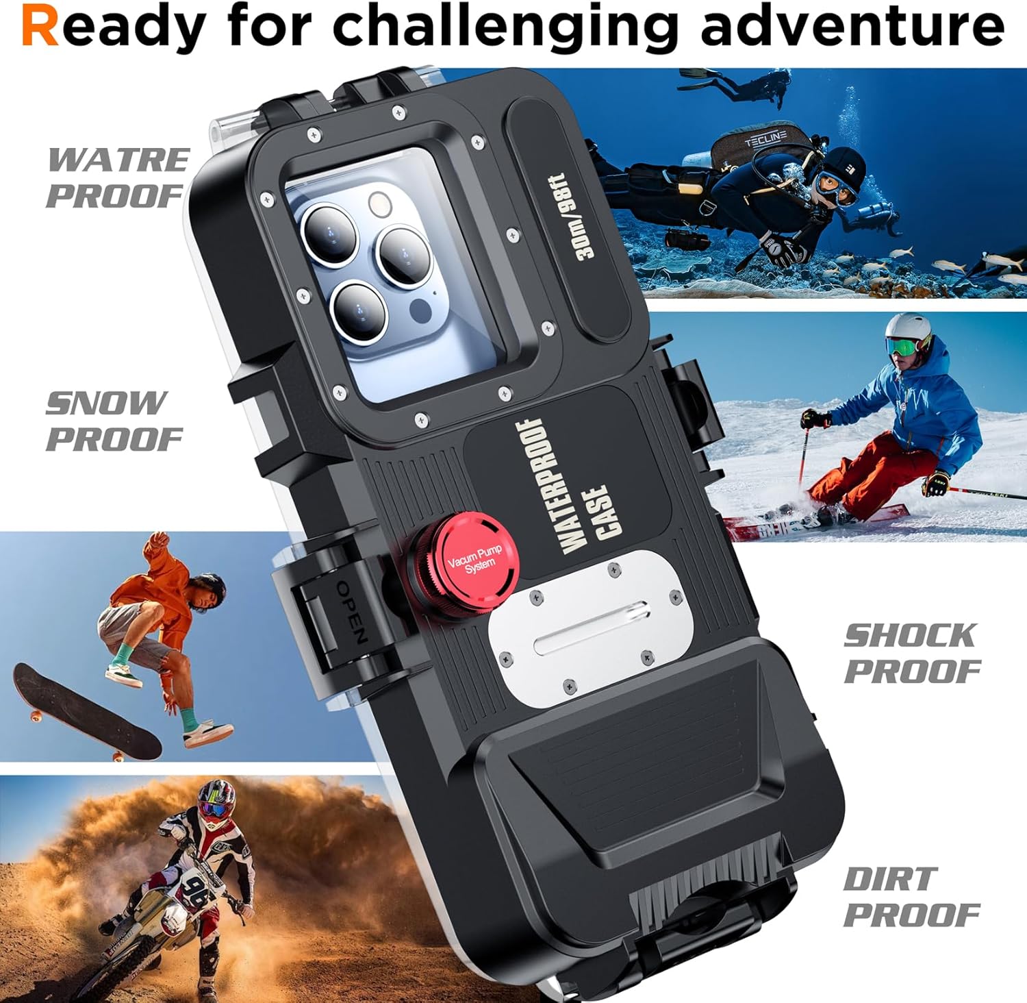 Bluetooth 30 Meter Deep Waterproof Case Compatible with All iPhone Series,Snorkeling Underwater Case 30M Operated Underwater Photo Video, for All iPhone  and Samsung Galaxy