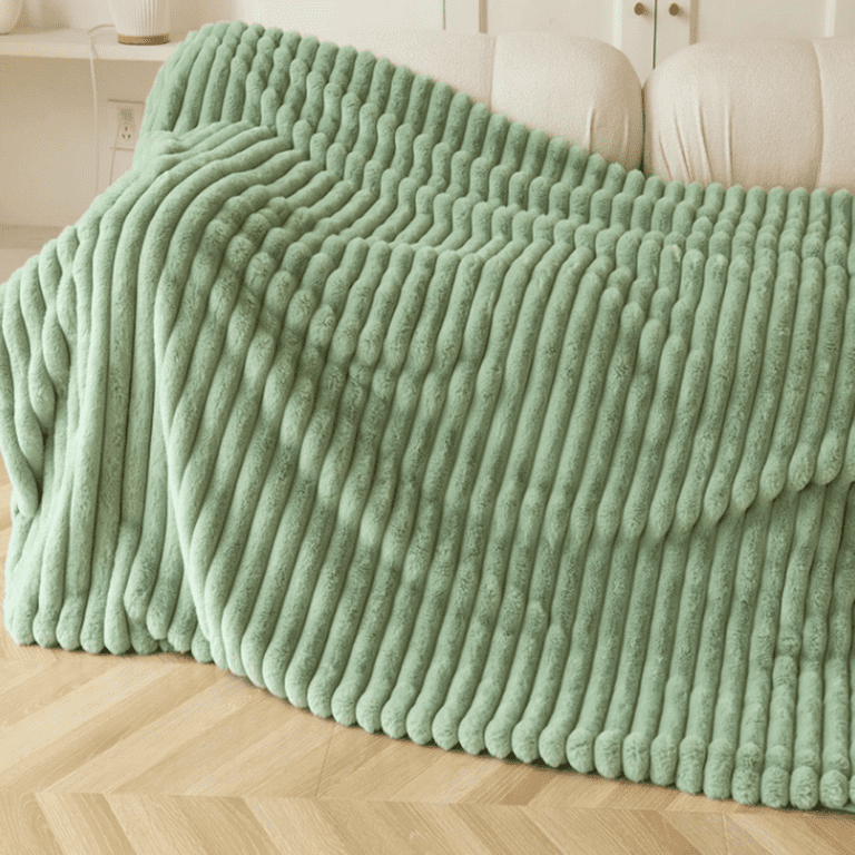 Green Herringbone Brushed Throw Blanket, 50'' x 60'', Dark Citron