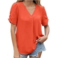 thumbnail image 1 of Timegard Womens Tops Chiffon V Neck Ruched Short Sleeve Loose Lightweight Blouse Summer Casual Tops, 1 of 8