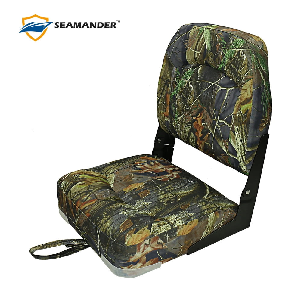Premium Fishing/Hunting Low Back FoldDown Boat Seat, Color Camo/grey