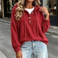 thumbnail image 5 of Pounoo Hoodies for Women Pullover Hooded Henley Button Long Sleeve Corduroy Texture Tops for Women Loose Fit Y2K Trendy Boho Womens Tops, 5 of 8