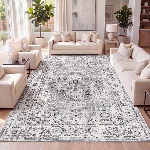JONATHAN Y BOHEMIAN FLAIR 8 x 10 Area Rug, Denia Ornate Geometric Medallion - Dark Gray, BMF110A-8