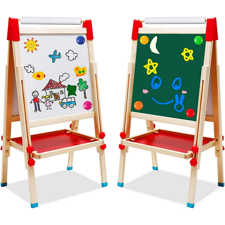 Children's Wooden Easel-Double-sided Adjustable Standing Easel Drawing  Painting Board for Children - Easel for Kids