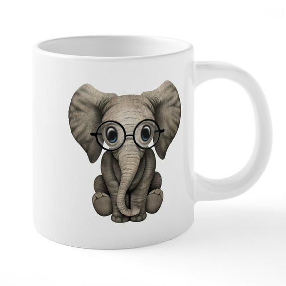 CafePress - Cute Baby Elephant Calf With Reading Glasses 20 Oz - 20 Oz White Ceramic Mega Mug