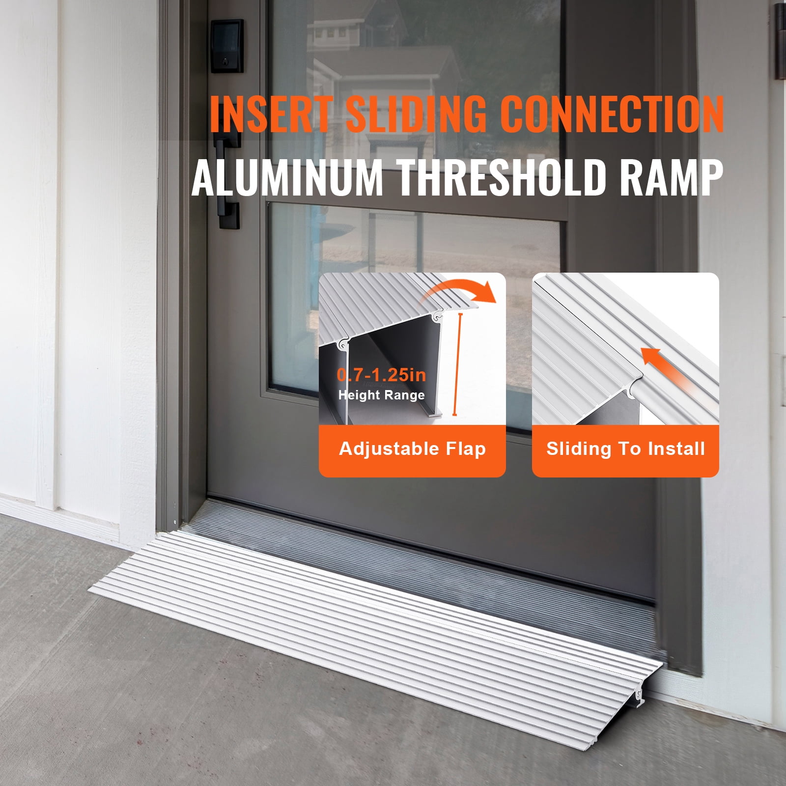KFFKFF Aluminum Ramp, 1" High, 800 lbs Capacity, Wheelchair/Scooter Entry Solution, Adjustable for Easy Access, Power Chair Friendly, Modular for Doorways