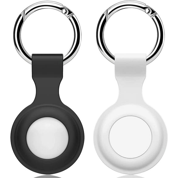 Portable Silicone Case with Keychain Ring Designed for AirTag Protective Case Cover AirTags Holder (2 Packs) Case for Apple AirTag Tracker (2021) (Short/Black   White)