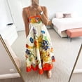 thumbnail image 2 of Women Coastal Print Maxi Dress Spaghetti Strap High Waist Flowy Linen Look Sundress, 2 of 6
