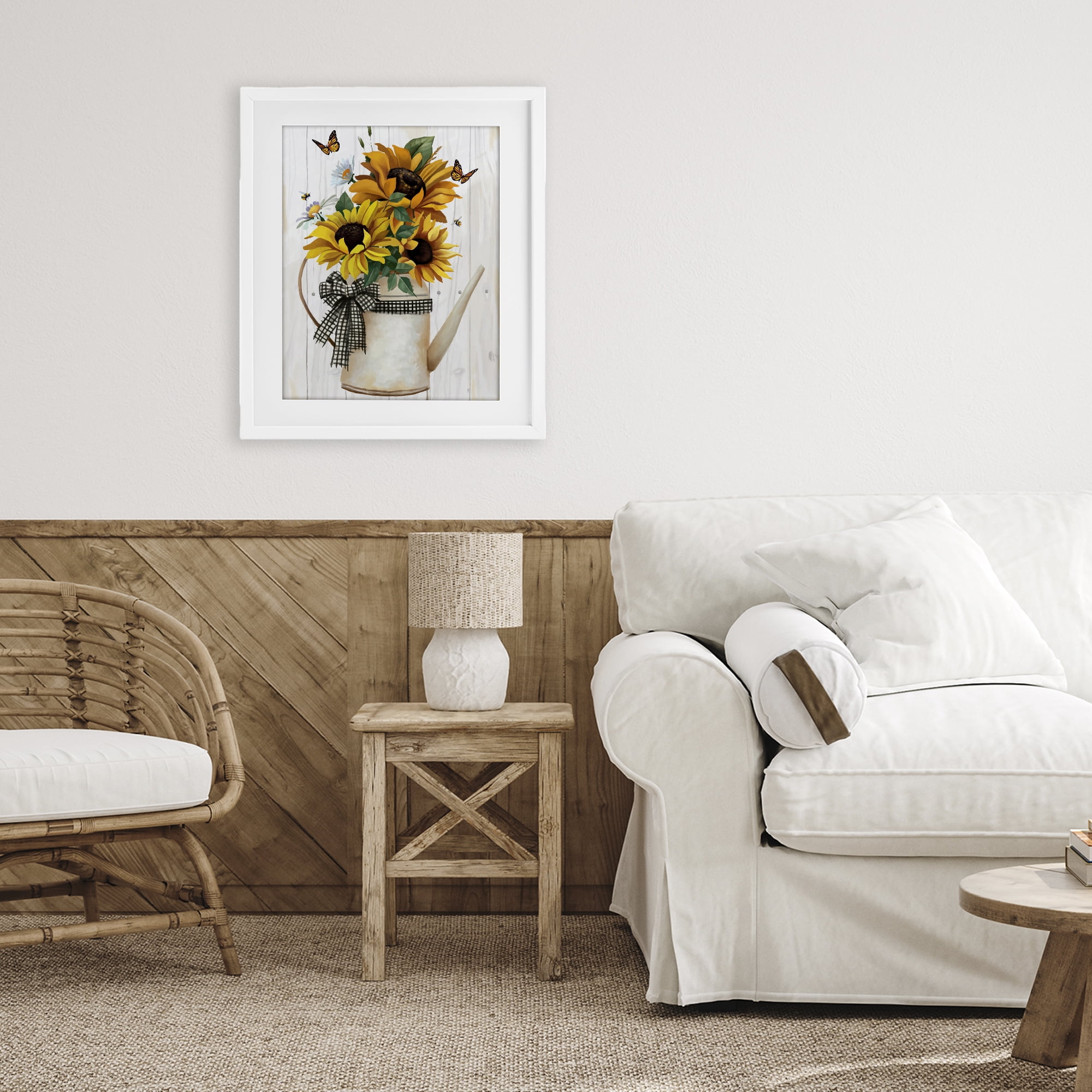 Stupell Industries Sunflower Trio in Watering Can White Framed Print Under Glass, design by Lucca Sheppard