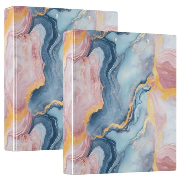 Blue Pink Yellow Marble Hardcover 3 Ring Binder 1.5” Round Rings Letter Size Paper Pockets for School Office Supplies