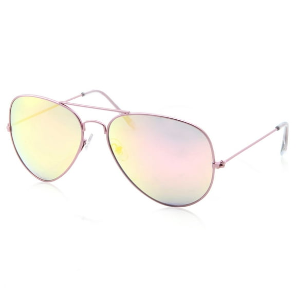 grinderPUNCH Large Flat Metal Frame Pink Mirrored Lens Aviator Sunglasses