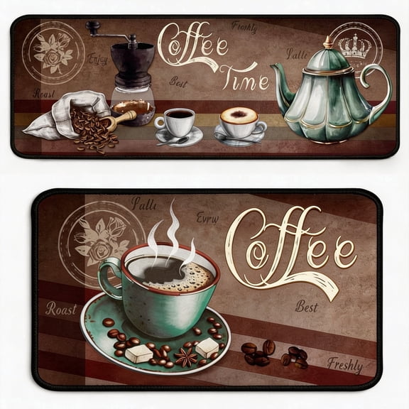 2 Piece Kitchen Rug Set Non Slip Washable Microfiber Mats for Kitchen Floor Home Sink 17x47 in 17x30 in