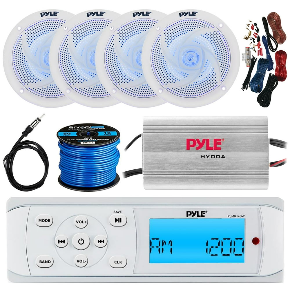 2129' Pontoon Boat Audio Bundle Pyle Bluetooth Marine Receiver, 4x 6.