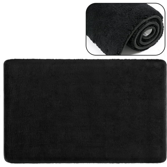 PURE ERA 2' X 3' Ultra Plush Soft Carpet Stair Tread Landing Mat Shag Tape Free Self Adhesive Non Slip Indoor Doormat Area Rug Floor Mat Black