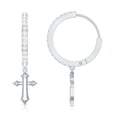 thumbnail image 3 of Rosec Jewels Cross Charm Drop Earrings for Women, Diamond Hinged Hoop Earrings, 18K White Gold, 3 of 8