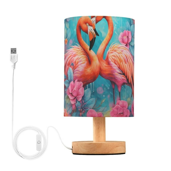 Flowers Flamingo Bedside Table Lamp LED Warm Lights with USB Charging Port Retro Cylinder Desk Lamps