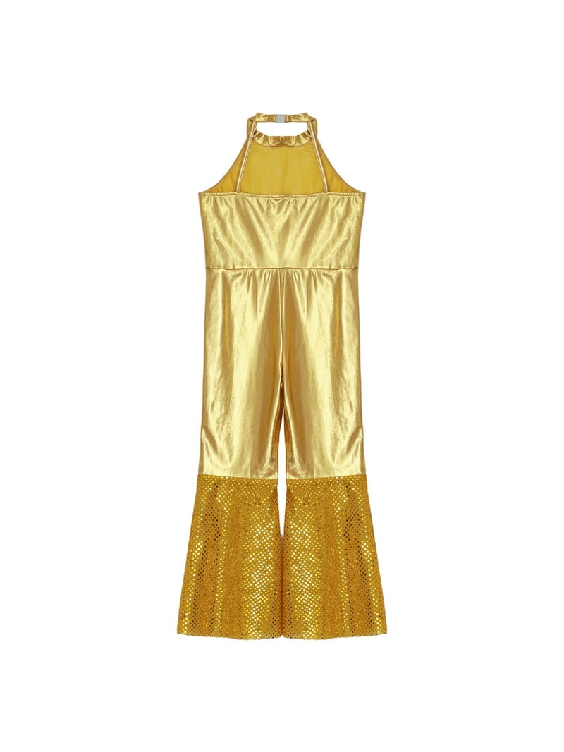 iiniim Kids Girls Disco Outfit 70s 80s Prom Sparkle Flare Jumpsuit Rave  Party Full Bodysuit Gold 14 - Walmart.com