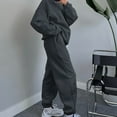 thumbnail image 2 of YUGYXL Womens 2 Piece Jogger Tracksuit Thin Fleece Outfits Fashion Solid Color Sweatshirt Matching Waist Stretch SweatPants Sweatsuit Set Clearance Deals Today 2025 Dark Gray,XL, 2 of 7