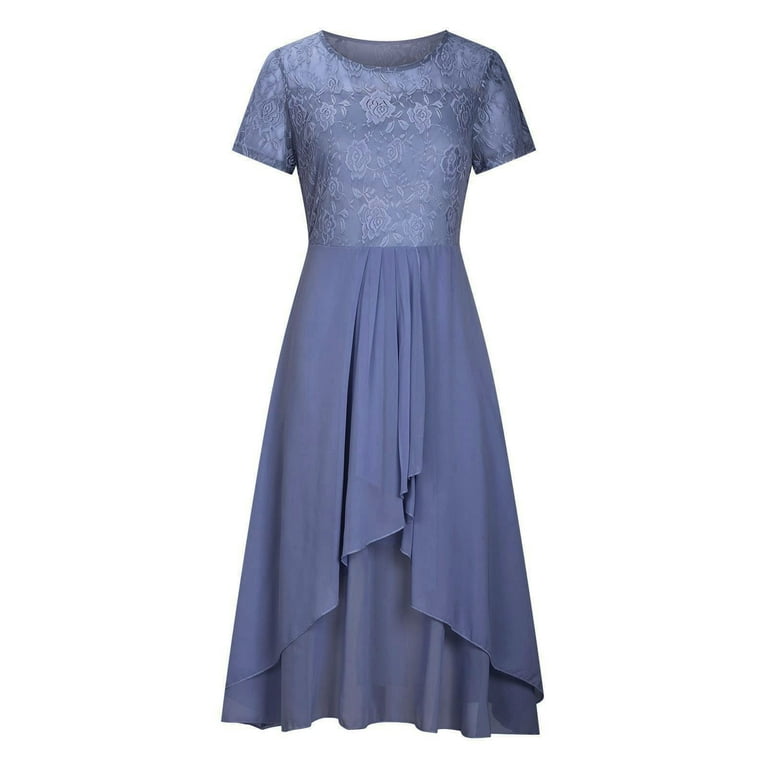 Gubotare Women Floral Lace V Neck Short Sleeve Formal Chiffon Dress, Swing  Party Midi Wedding Guest Dresses for Women(Gray,L) - Walmart.com