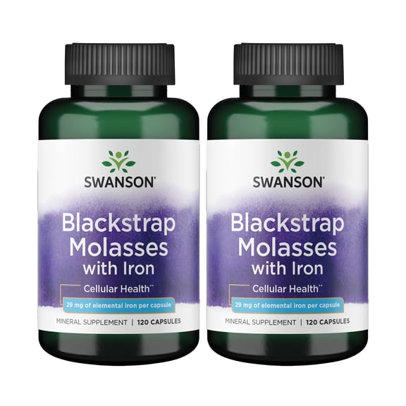 Swanson Blackstrap Molasses - Natural Iron Supplement Promoting Healthy Skin - (120 Capsules, 29mg Each) (2 Pack)