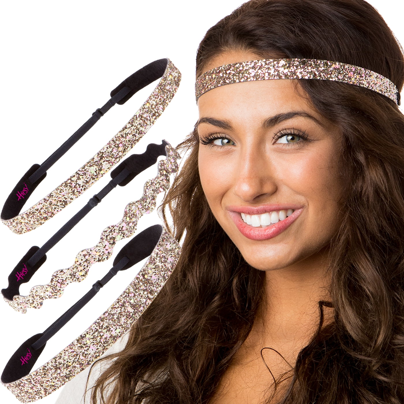 Hipsy Adjustable No Slip Wave Bling Glitter Headbands for Women & Girls Multi Pk 