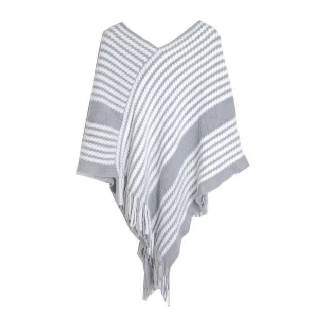 TINZ Chandail à Franges de Mode pour Femmes, Printemps et Automne Hiver, Chandail à Manches Chauve-Souris, Chandail à Enfiler, Cape Rayée, Châle, Chapeau, Foulards d'Hiver pour Femmes, Été et Robe en Maille