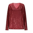 thumbnail image 4 of Womens Shirts Sequin Tops for Women Red Long Sleeve Sparkle Shirt Glittery Top Cute Tops Womens Holiday Party Tops, 4 of 5