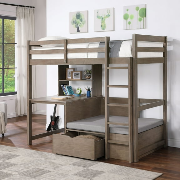 Furniture of America Camea Kids Solid Wood Twin-over-Workstation Loft Bed