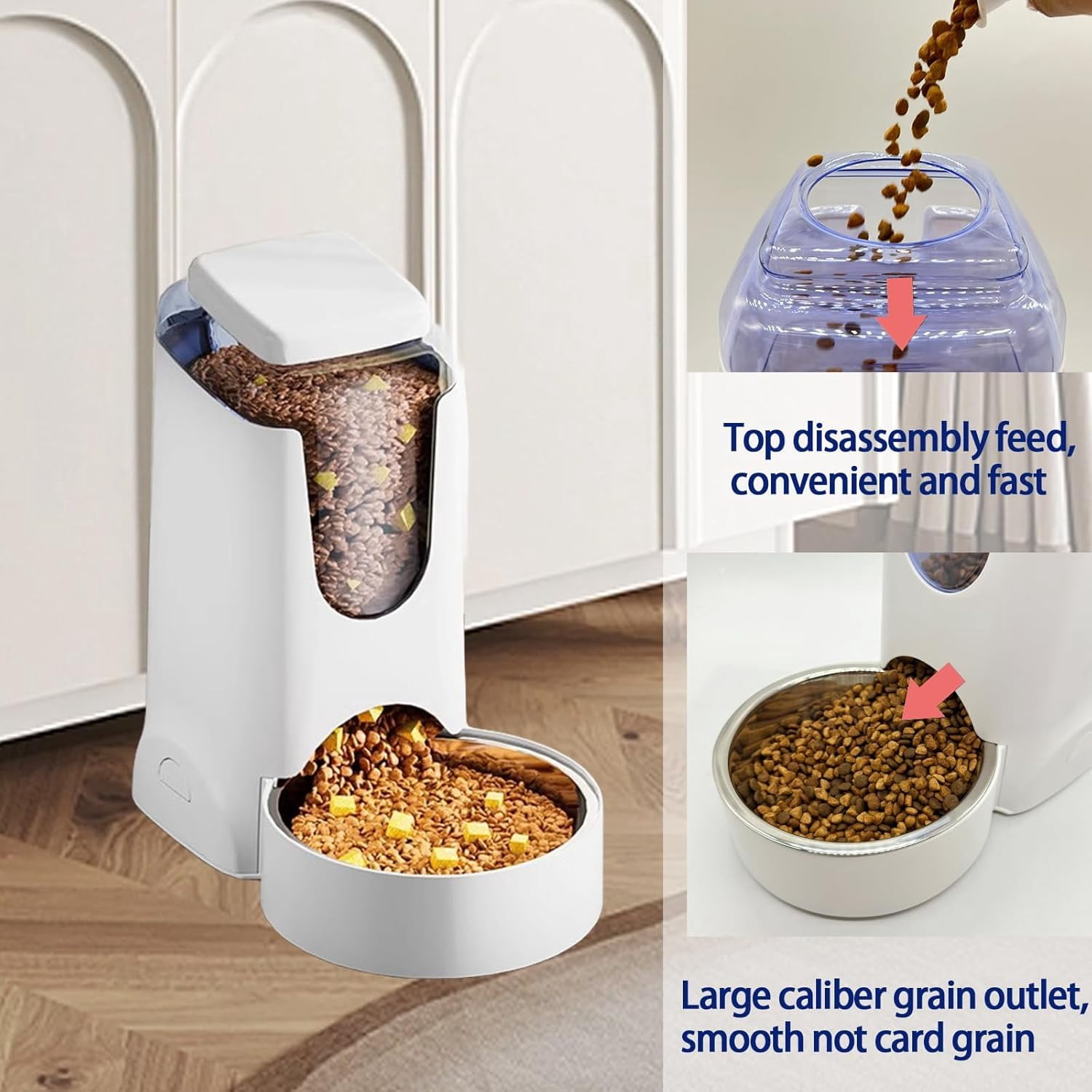 Pets Automatic Gravity Feeder Dogs 2.8L Food & 4L Water Dispenser Set with Stainless Steel Bowl for Medium Big Dog Cat (White)