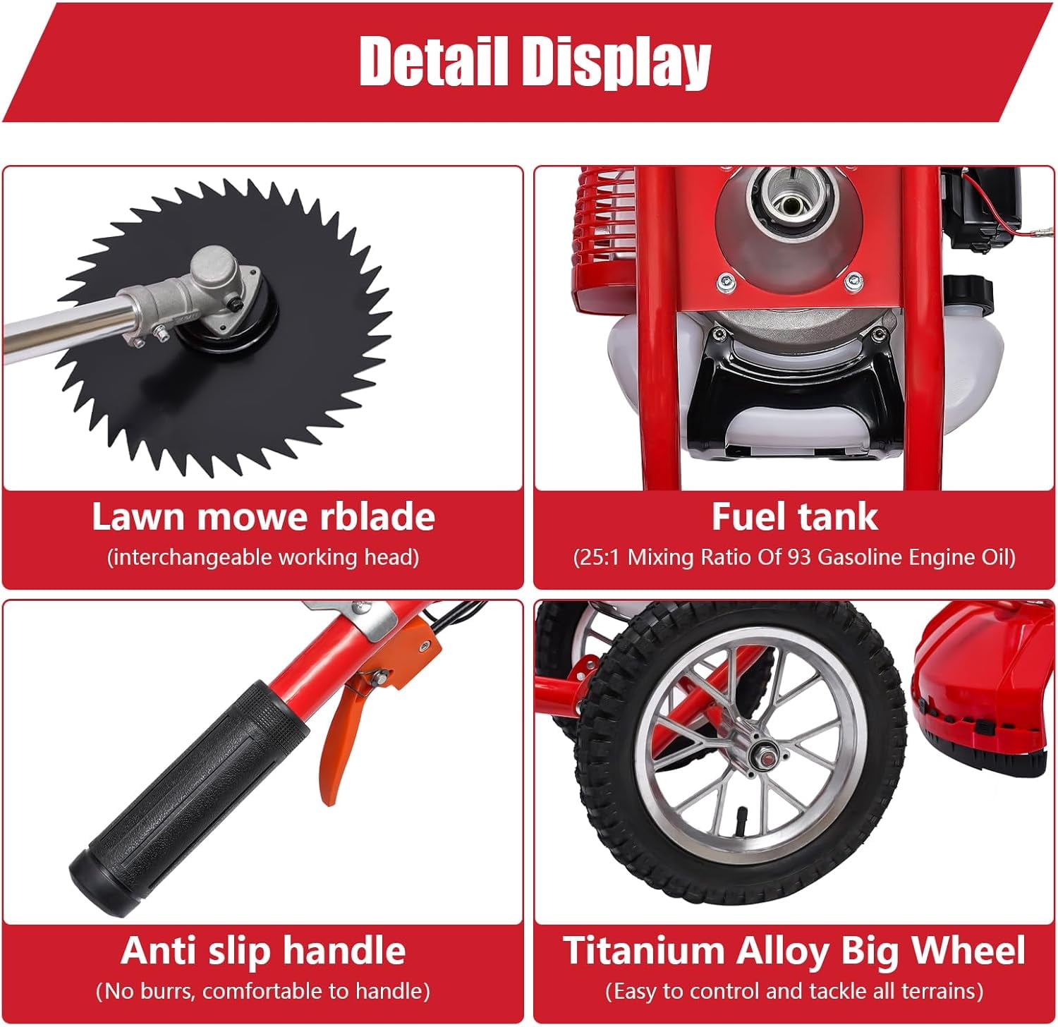 49CC Walk Behind Lawn Mower 2 Stroke Gas Lawn Mower Hand Push Lawn Mower Air Cooling Gas Powered Mower with Adjustable Handle