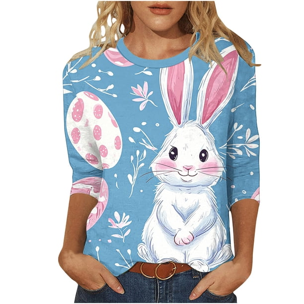 Tops de Cuello Redondo para las Mujeres Blusas Casuales 3/4 Manga Impresa Camiseta de Carnaval Moda Verano