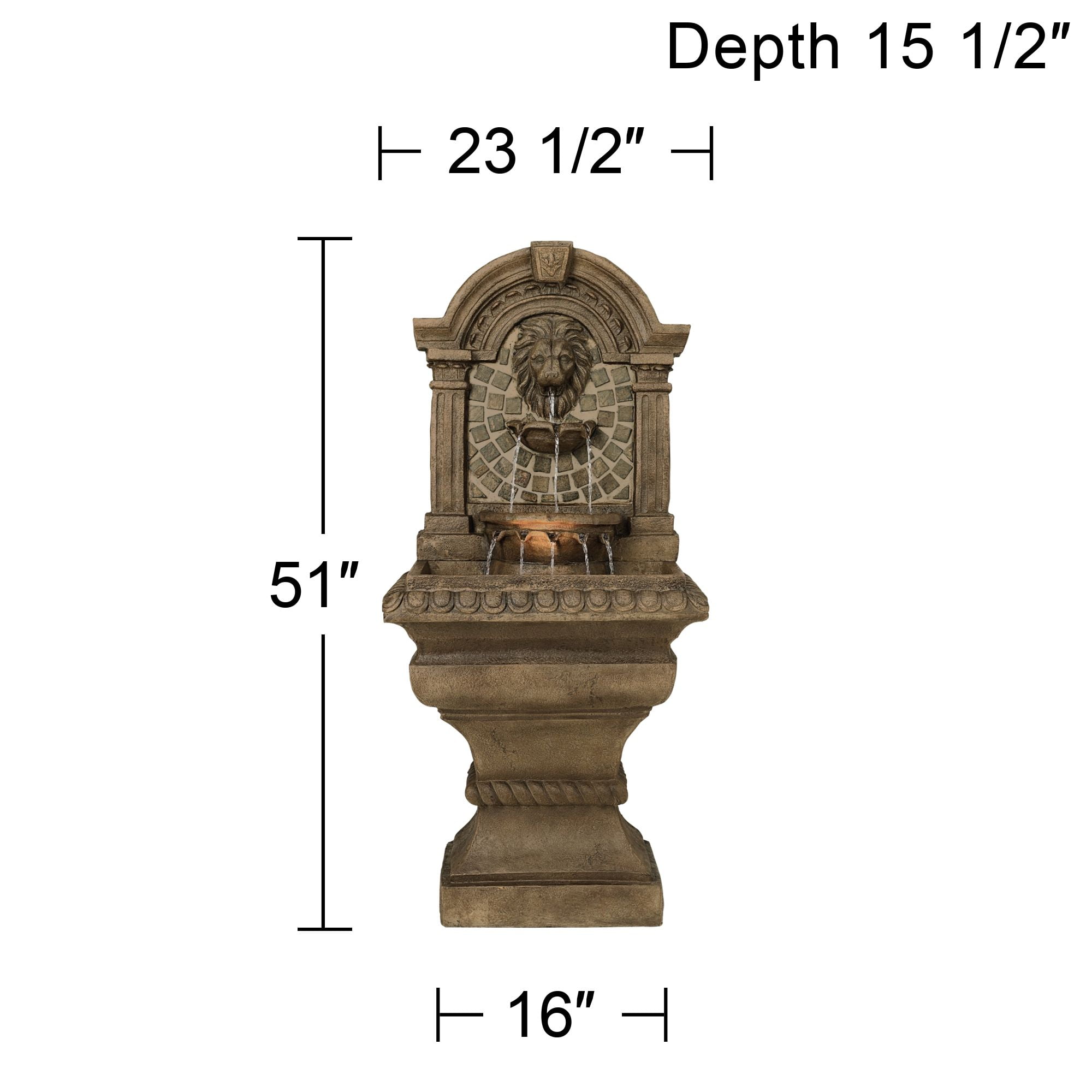 Royal Lions Head 51" High Large Italian Outdoor Decor Faux Stone Floor Fountain with Light Outside Garden Patio