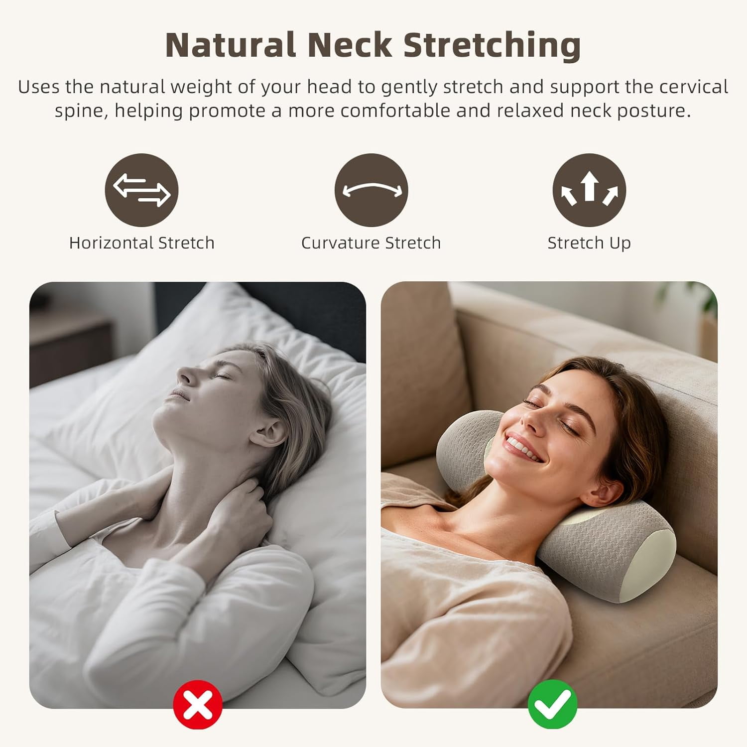 Organic Buckwheat Cervical Neck Pillow – Adjustable Neck Roll for Sleeping, Ergonomic Neck Support Bolster for Side & Back Sleepers, Pillow for Neck Pain Relief and Spine Alignment
