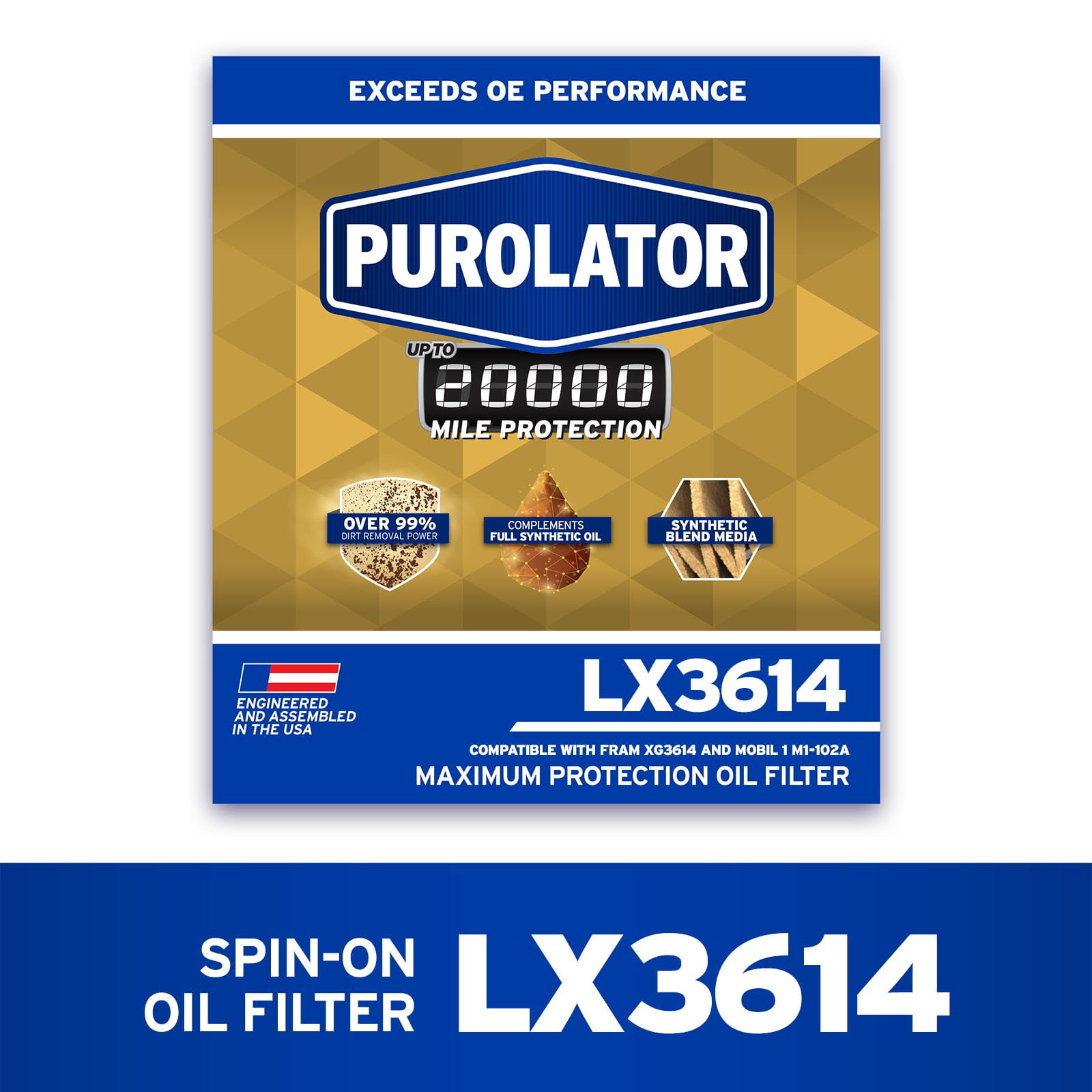 (2 pack) Purolator LX3614 Purolator 20K Oil Filter with 20,000 Mile Protection for Select Mazda, Ford, Audi, BMW and more