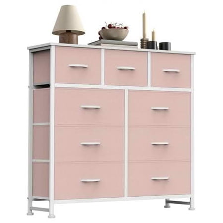 MAYEERTY 9 Drawer Tall Dresser Fabric Storage Tower Wooden Top for Kid Room Closet Entryway Nursery